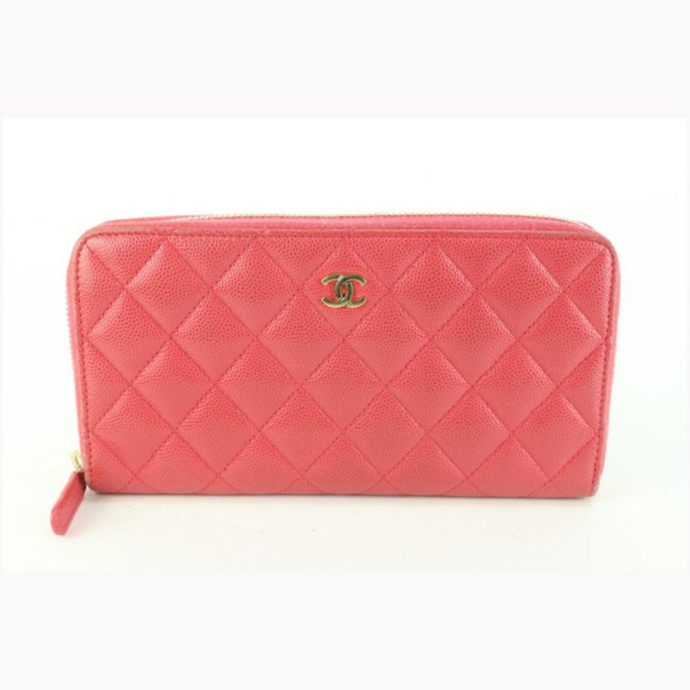 Chanel Hot Pink Quilted Caviar L-Gusset Zip Around Long Wallet 71cz56s